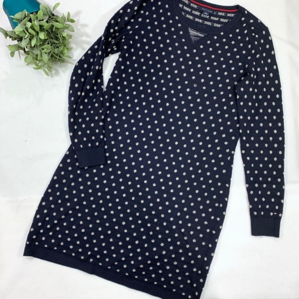 Tommy Hilfiger Navy Polka Dot Sweater Dress